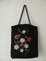Nákupné tašky - Nákupná taška lúčne kvety (čierna) - 11496377_