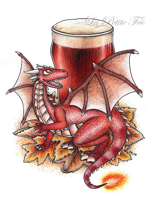 Kresby - Pivný drak "Red IPA" - reprodukcia - 11499495_