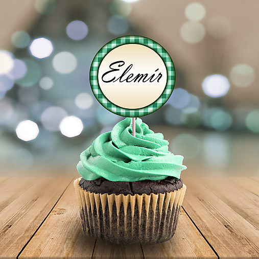 Dekorácie - Menovka na cupcake kruhová (káro) - 11500002_