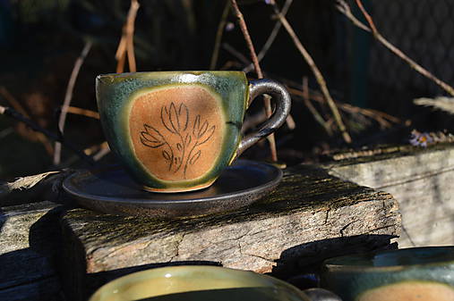  - šálka zelená medienková, espresso, s kvetinkami - 11502848_
