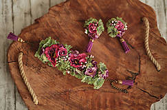Opasky - Romantický cyklaménový kvetinový set ( naušnice a náramok) - 11508202_