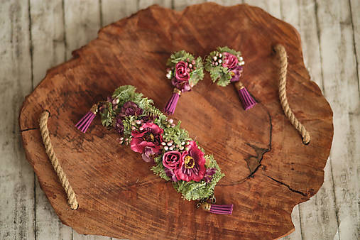 Romantický cyklaménový kvetinový set ( naušnice a náramok)