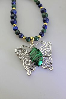 Náhrdelníky - azuromalachit náhrdelník s motýľom - 11514642_