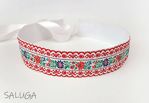 - Folklórny opasok - dámsky - folk - červený - široký 5,5cm - 11512819_