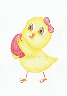 Kresby - Kuriatko s vajíčkom - kresba/veľkonočná pohľadnica - 11512605_