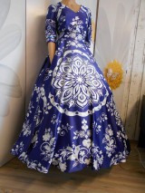 Šaty - FLORAL FOLK " Modrotlač ", spoločenské šaty  (Modrotlač - dlhé šaty) - 11518464_
