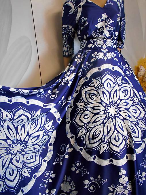 FLORAL FOLK " Modrotlač ", spoločenské šaty  (Modrotlač - dlhé šaty)
