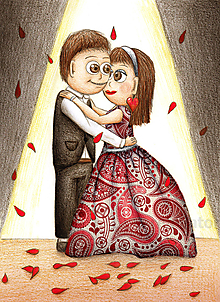 Kresby - Zamilovaný párik na plese (etno šaty) - 11522464_