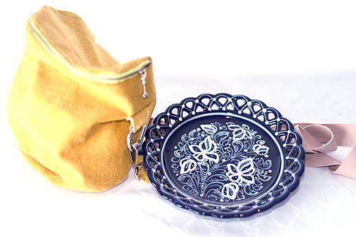 Nádoby - Kobaltový dvojradový čipkovaný tanier - 11523562_