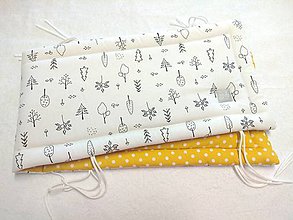 Detský textil - Mantinel do postieľky plochý  (Okolo polovice postieľky - stromčeky+bodky na žltej) - 11532329_