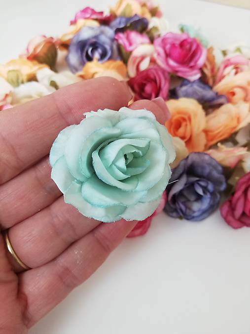 kvet textilná ružička/5cm (tyrkysová)