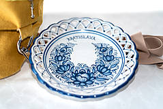Nádoby - Modrý čipkovaný dvojradový tanier - 11534922_
