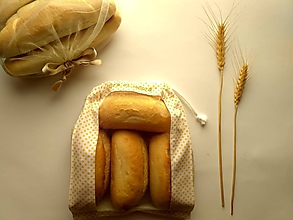 Úžitkový textil - Vrecúško na chlieb a pečivo - žlté bodky na bielej (MINI) - 11537317_