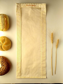 Úžitkový textil - Vrecúško na chlieb a pečivo - žlté bodky na bielej (Dlháň) - 11537328_