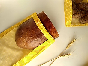 Úžitkový textil - Vrecúško na chlieb a pečivo - biele bodky na žltej (1kg chlieb) - 11537414_