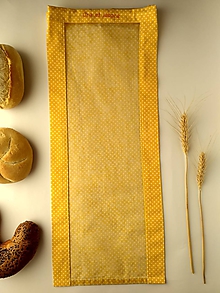 Úžitkový textil - Vrecúško na chlieb a pečivo - biele bodky na žltej (Dlháň) - 11537427_