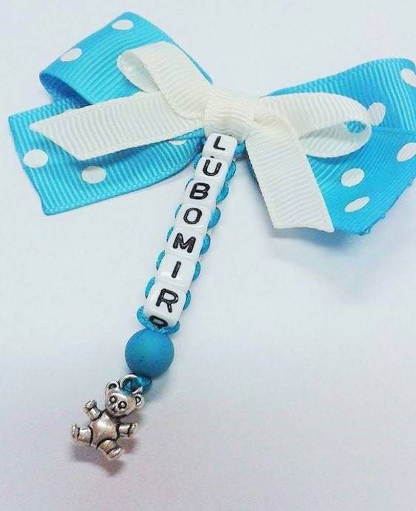 Mašlička na kočík, postieľku s bodkami modrá (Modrá)