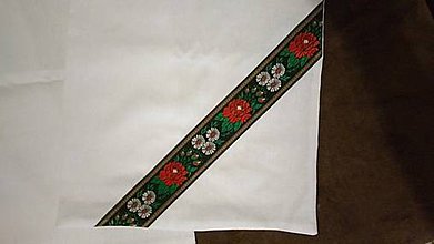 Úžitkový textil - Ľanové vrecko na chlieb v štýle folk (červeno zelená stuha folk) - 11543687_