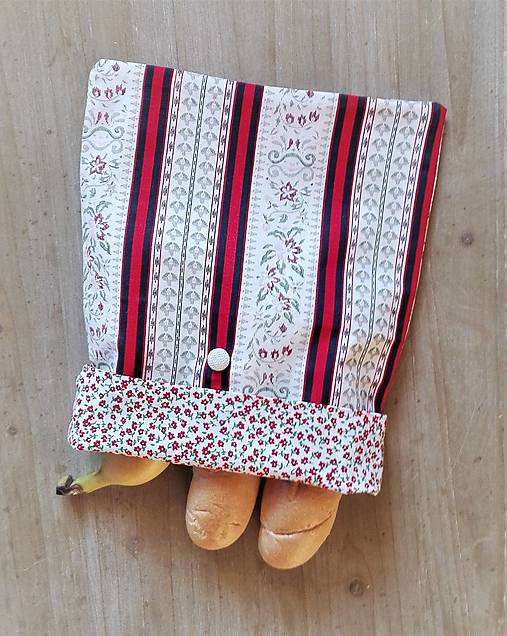 Úžitkový textil - Desiatové vrecúško dvojvrstvové na gombík _  folk pásik a kvietok - 11544723_