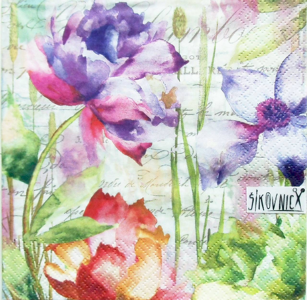 S1463 - Servítky - kvety, akvarel, vintage