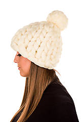 Čiapky, čelenky, klobúky - Oversized čiapka z merino vlny (Béžová) - 11549351_