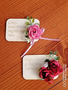 Magnetky - Valentínska kvetinová magnetka s textom s mašlou 2 druhy - 11550431_