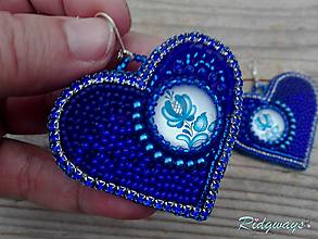 Náušnice - Heart collection...vyšívané (Blue/Folk) - 11558533_