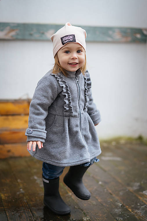 Detský fleecový kabátik s volánikmi - sivá