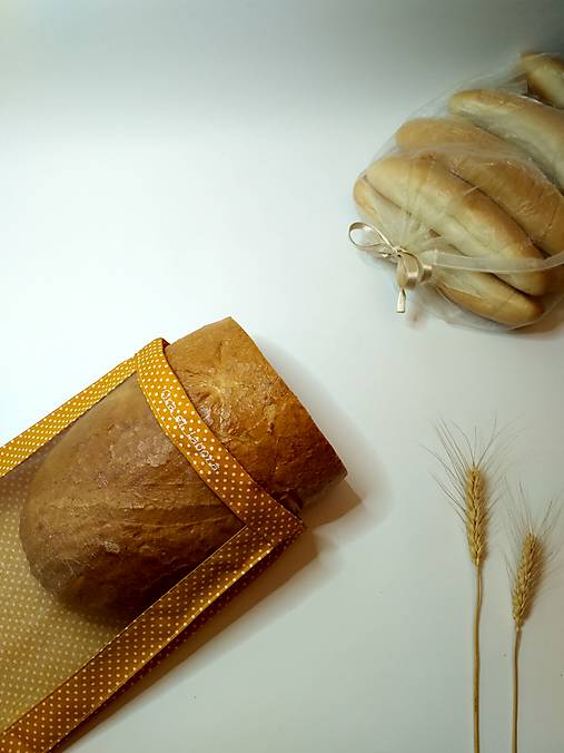  - Vrecúško na chlieb a pečivo - biele bodky na horčicovej (1kg chlieb) - 11562277_