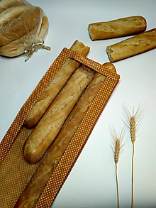 Úžitkový textil - Vrecúško na chlieb a pečivo - biele bodky na horčicovej (Dlháň) - 11562279_