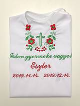 Detské oblečenie - K14 - košieľka na krst zeleno-červená výšivka s krížikom - maďarský nápis - 11564007_
