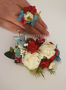 Ozdoby do vlasov - Set kvetinový hrebienok a prsteň - 11568627_