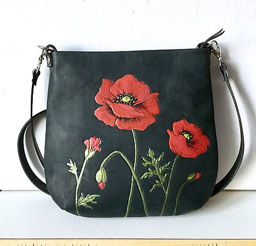 ALA "Poppies" malá kožená kabelka s vypaľovaným obrázkom
