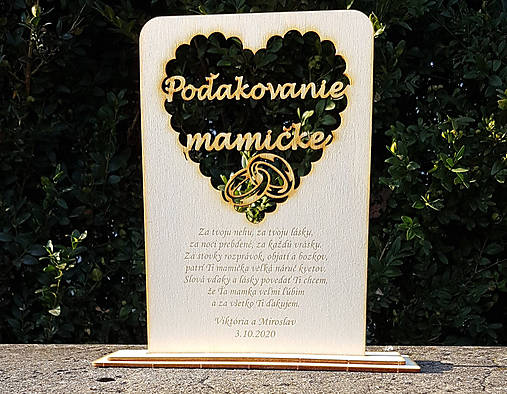 Drevené poďakovanie mamičke