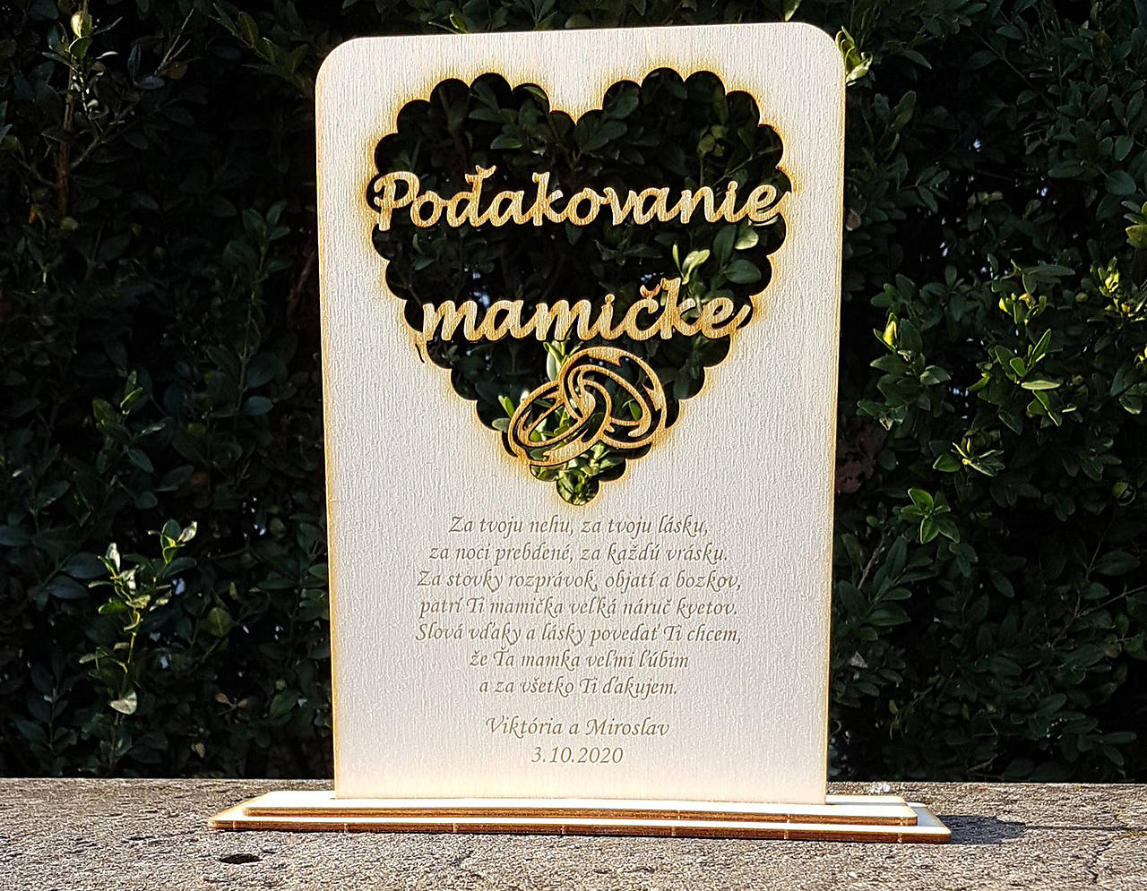 Drevené poďakovanie mamičke