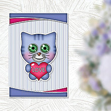 Papiernictvo - Valentínska pohľadnica roztomilé zverky (mačička) - 11570815_