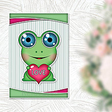 Papiernictvo - Valentínska pohľadnica roztomilé zverky (žabka) - 11570818_