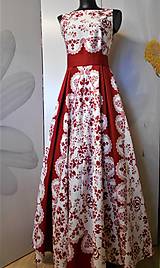 Šaty - FLORAL FOLK "Red & White", spoločenské dlhé šaty (biely podklad + červený  ornament nový vzor !) - 11573687_