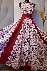 Šaty - FLORAL FOLK "Red & White", spoločenské dlhé šaty (biely podklad + červený  ornament nový vzor !) - 11573692_