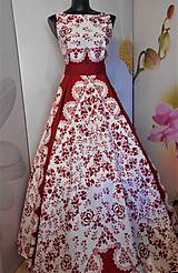 Šaty - FLORAL FOLK "Red & White", spoločenské dlhé šaty (biely podklad + červený  ornament nový vzor !) - 11573699_