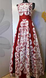 Šaty - FLORAL FOLK "Red & White", spoločenské dlhé šaty (biely podklad + červený  ornament nový vzor !) - 11573720_