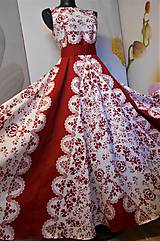 Šaty - FLORAL FOLK "Red & White", spoločenské dlhé šaty (biely podklad + červený  ornament nový vzor !) - 11573724_