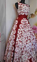 Šaty - FLORAL FOLK "Red & White", spoločenské dlhé šaty (biely podklad + červený  ornament nový vzor !) - 11573731_