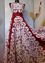 Šaty - FLORAL FOLK "Red & White", spoločenské dlhé šaty (biely podklad + červený  ornament nový vzor !) - 11573868_