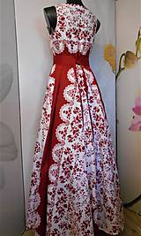 Šaty - FLORAL FOLK "Red & White", spoločenské dlhé šaty (biely podklad + červený  ornament nový vzor !) - 11574236_