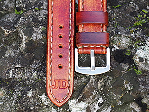 Náramky - Vintage kožený remienok 22mm, 24mm s iniciálmi, pravá koža - 11575332_