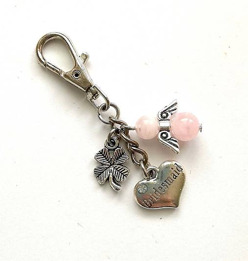  - Kľúčenka s minerálovým anjelikom - ruženín ("bridesmaid/družička") - 11578152_