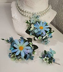 Ozdoby do vlasov - Modrý kvetinový set, hrebeň, náramok a spona - 11580493_