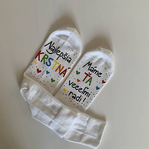 Maľované ponožky pre najlepšiu /výnimočnú KRSTNÚ (biele 2)