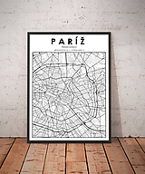 Mapa Paríž - černobílá